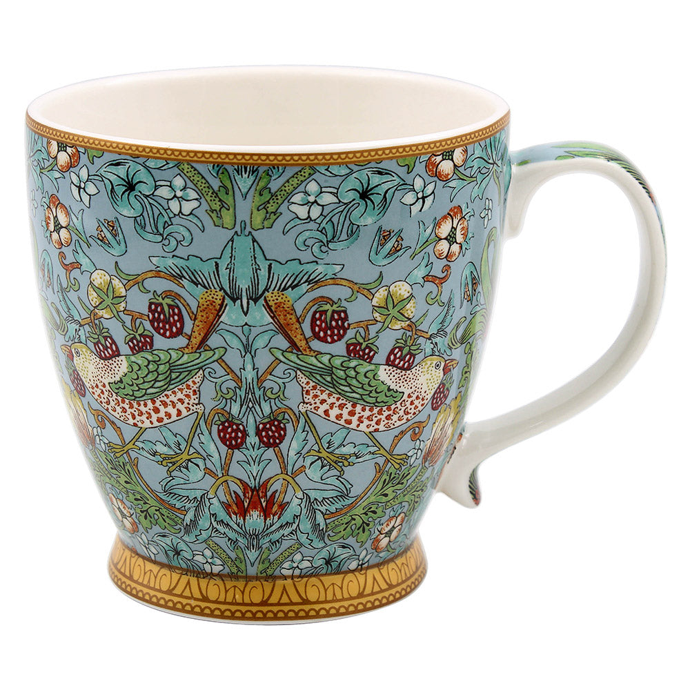 Frukostmugg med fot | William Morris Teal Strawberry Thief