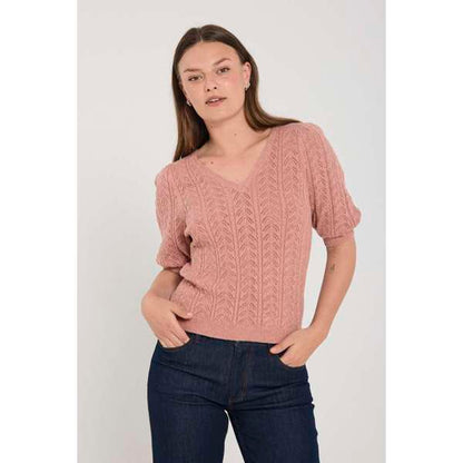 Stickad T-shirt | FQ-Clarry | Rosa