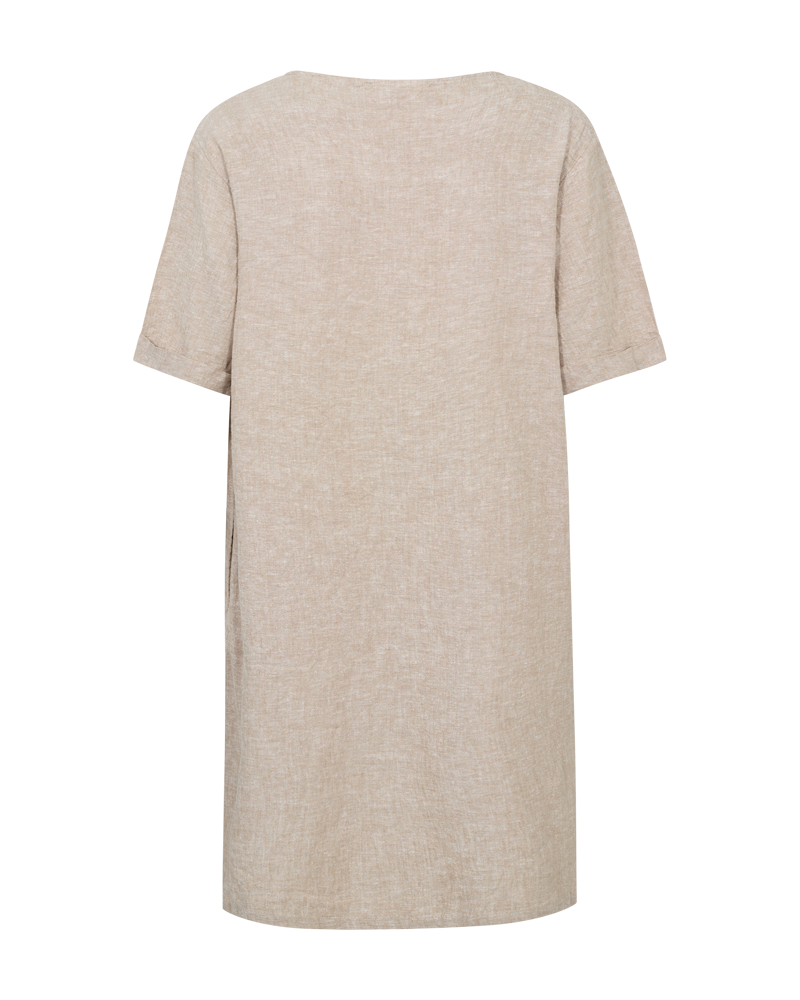 Linneklänning | FQ-Lava | Kort m rundad halsringning | Beige