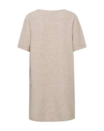 Linneklänning | FQ-Lava | Kort m rundad halsringning | Beige