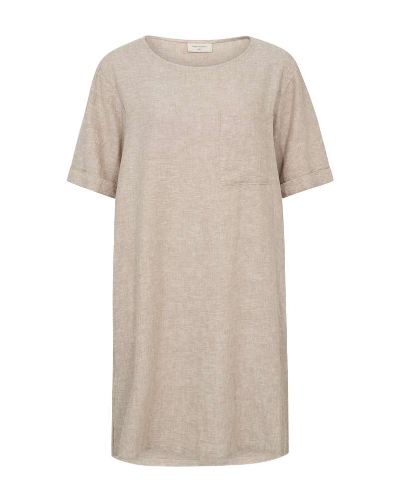 Linneklänning | FQ-Lava | Kort m rundad halsringning | Beige