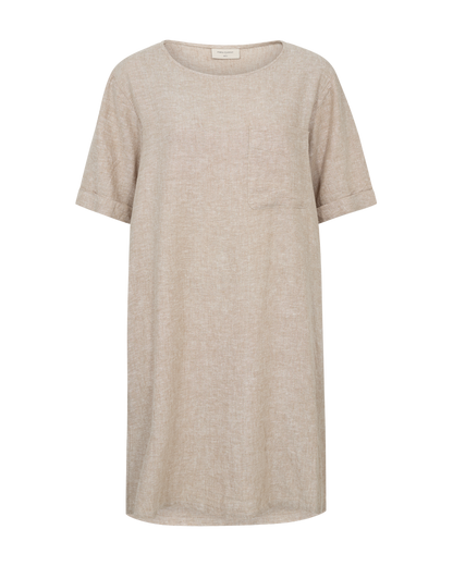 Linneklänning | FQ-Lava | Kort m rundad halsringning | Beige