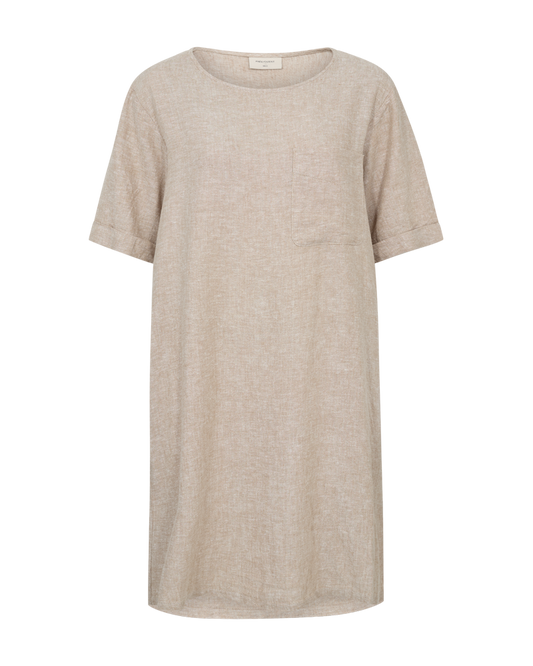 Linneklänning | FQ-Lava | Kort m rundad halsringning | Beige